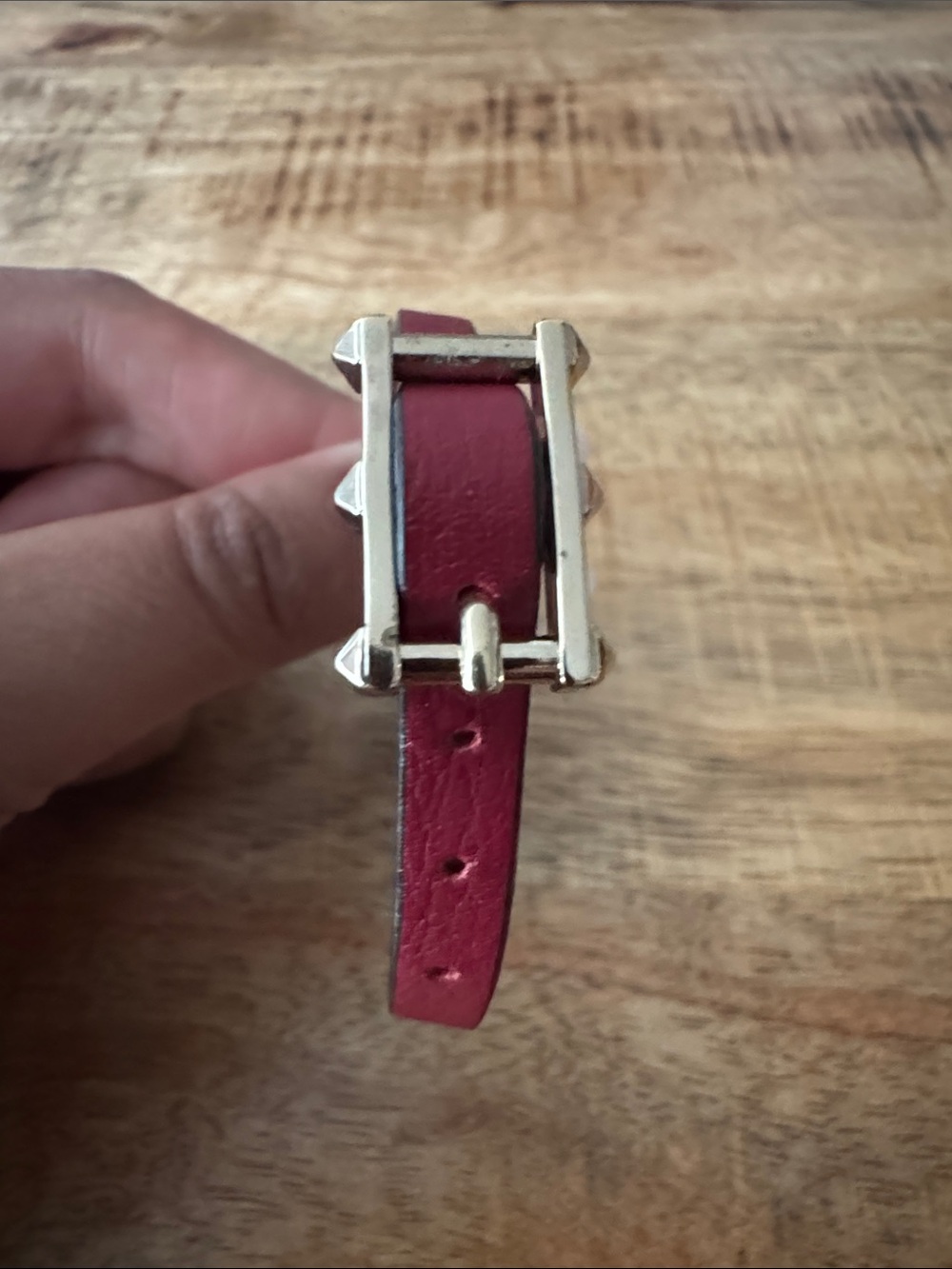 Valentino Red Leather Gold Spikes Thin Bracelet adjustable NEW